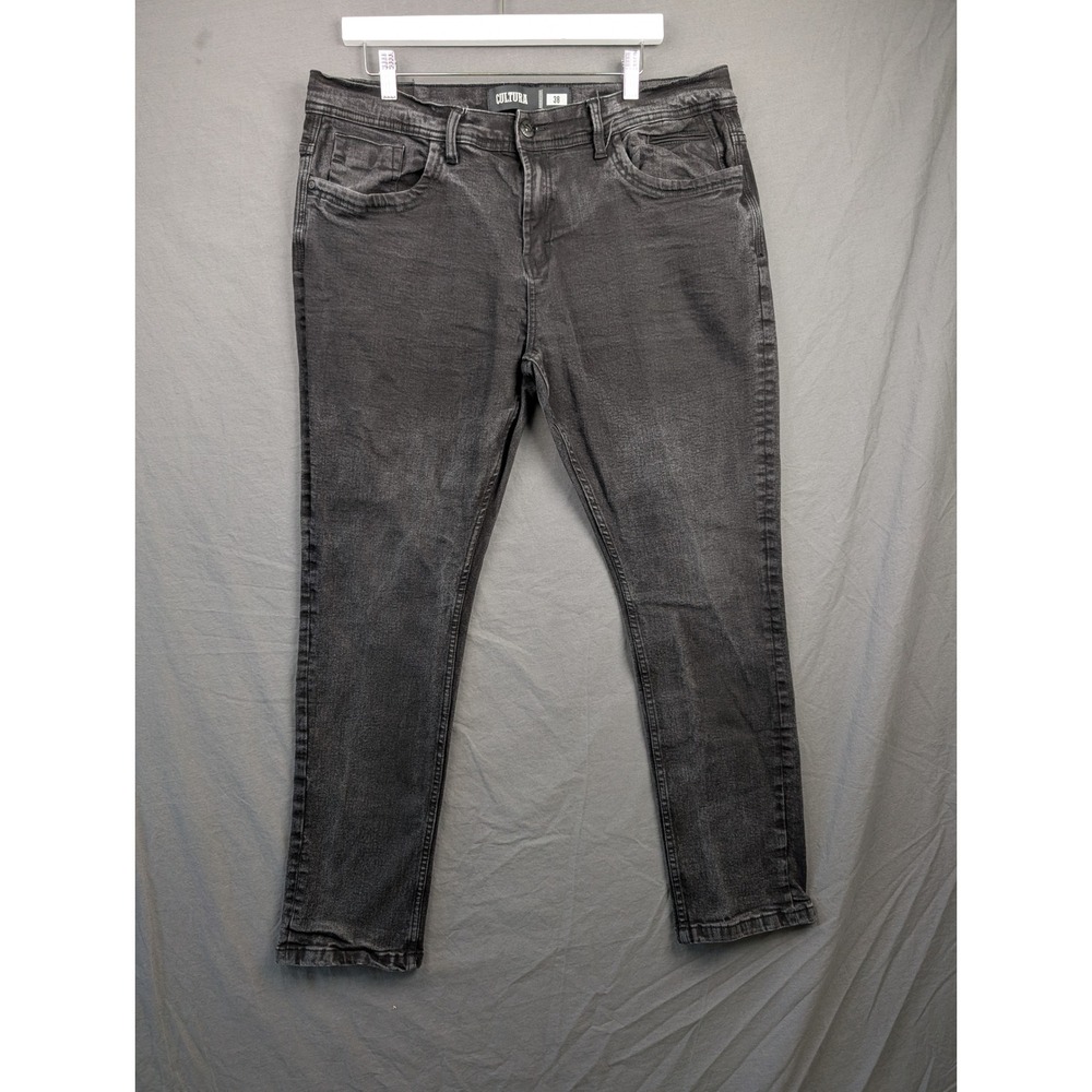 Cultura Mens Denim Jeans‎ 38 Black Faded Slim Straight Leg Casual Pants